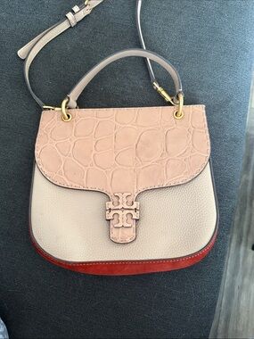Tory Burch Pink, Cream & Red Colorblock Leather Crossbody Bag